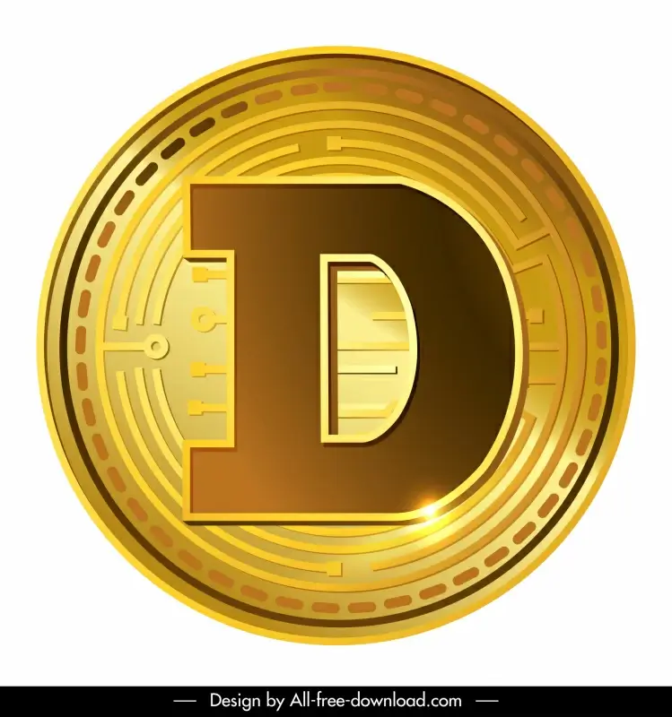 dogecoin sign icon shiny golden capital letter decor