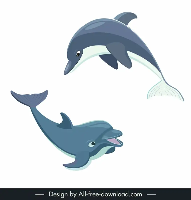 dolphin animals design elements cute dynamic swimming