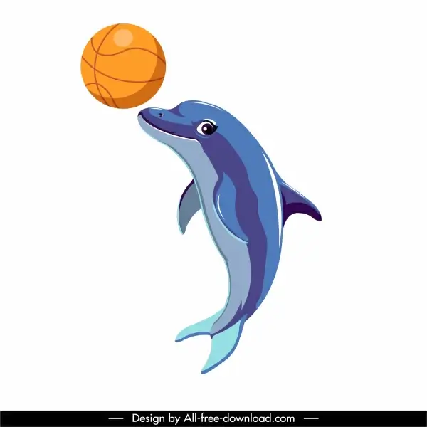 dolphin icon playing ball sketch dynamic design