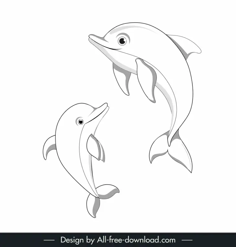 dolphin swimming design elements handdrawn cartoon sketch