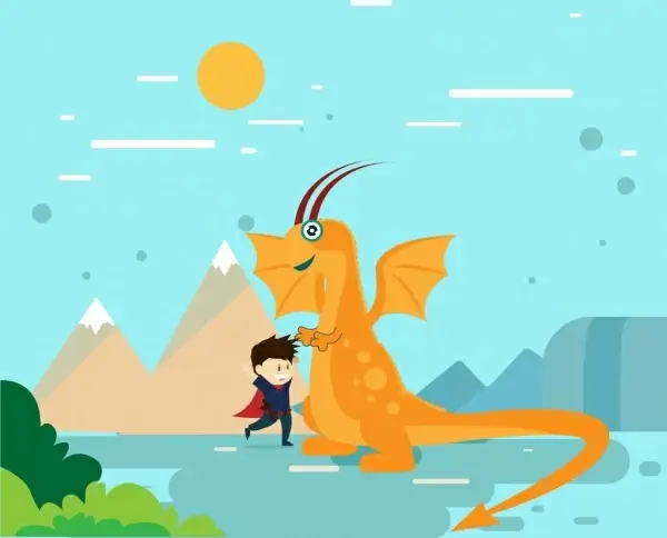 dragon and hero background colored cartoon style