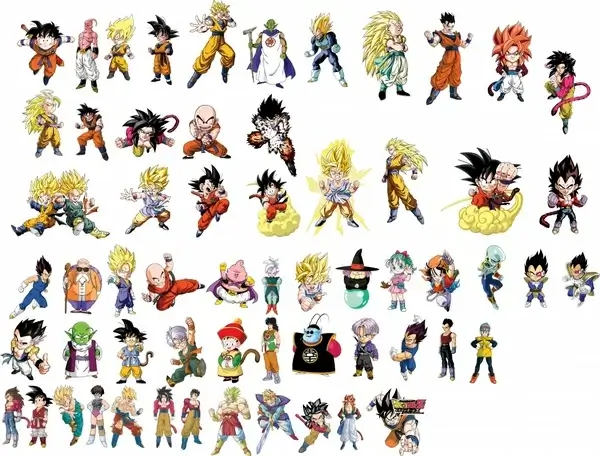 dragon ball characters icons color cartoon sketch