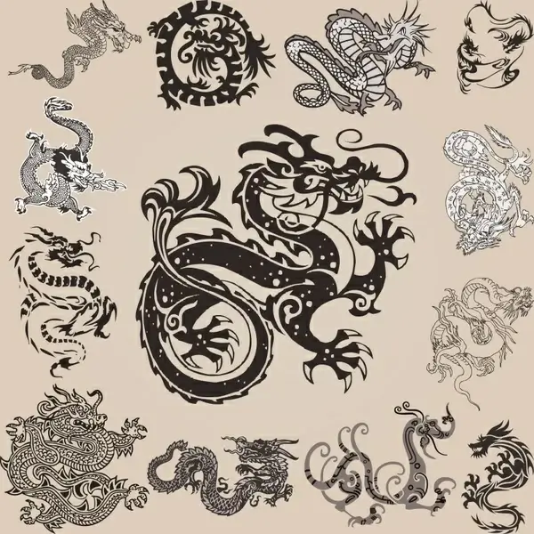 oriental dragon icons traditional classic sketch