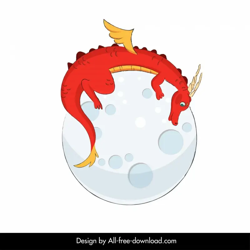 dragon moon design elements cute cartoon sketch