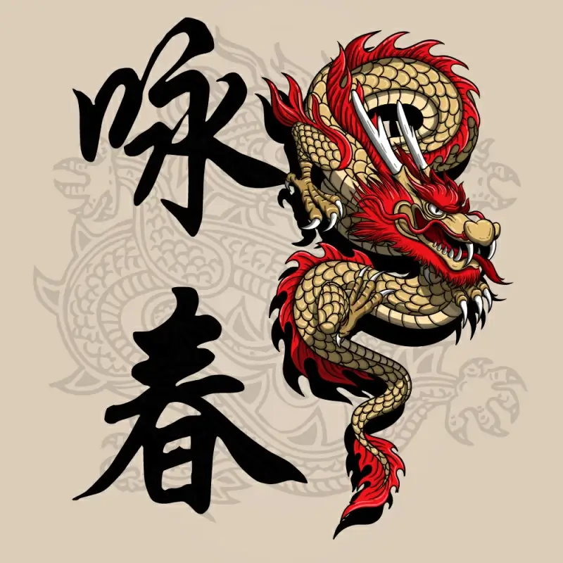 dragon wingchun chinese caligraphy backdrop classical handdrawn design