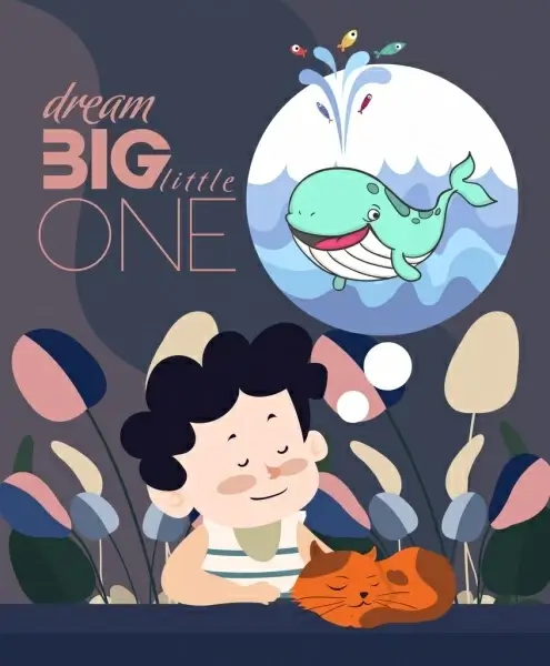 dream background boy sleeping cat whale icons