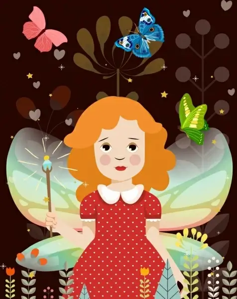 dreaming background cute fairy girl butterflies flowers icons
