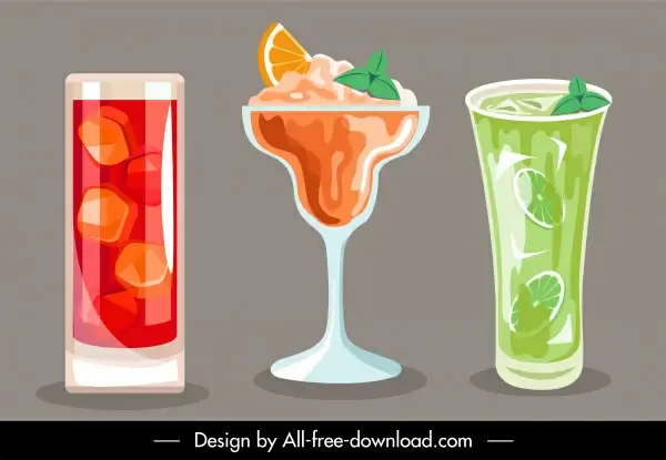 drinks icons colored flat classical sketch