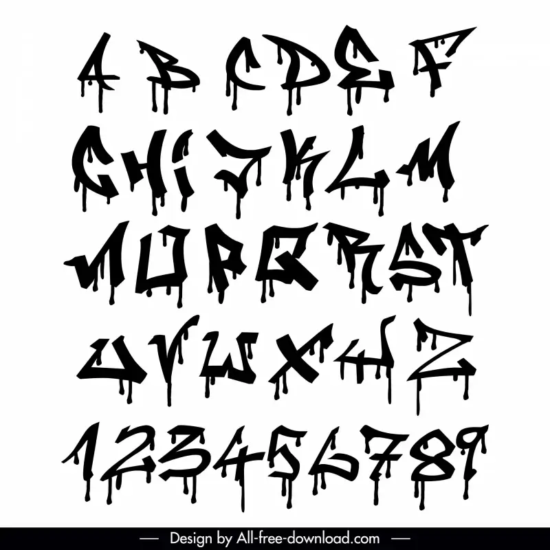 drippy graffiti alphabet backdrop black white grunge  texts decor