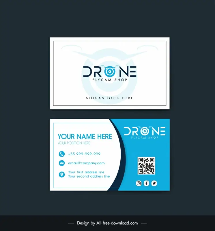drone business cards template flat modern blurred 