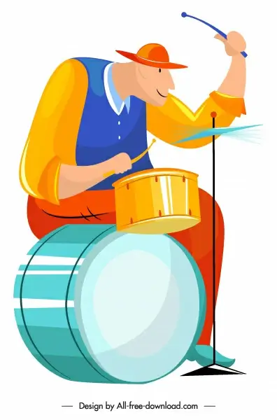 drummer icon cartoon character sketch colorful design