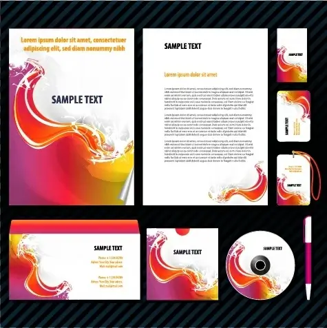corporate identity sets modern colorful dynamic waves decor