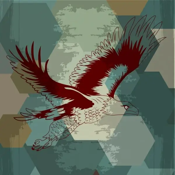 eagle flying icon sketch grunge vignette polygon background