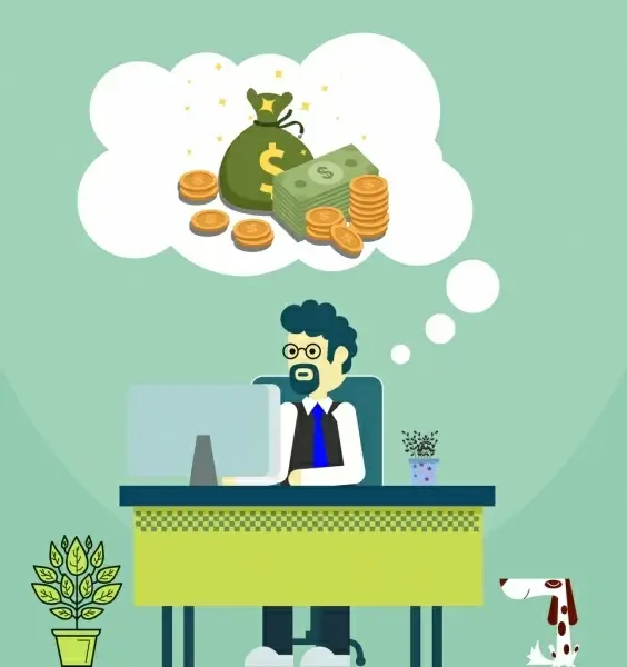 earning money background working man money thought icons