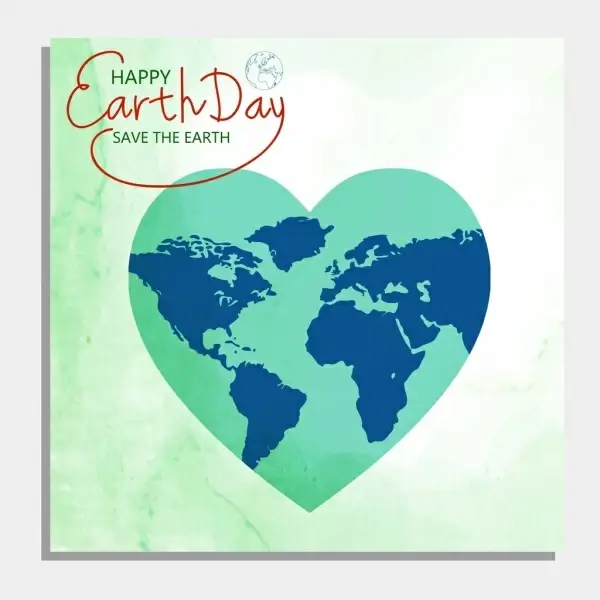 earth day background green heart shape continental icon