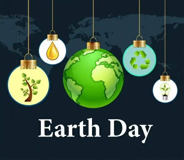 earth day background hanging lightbulb plante icons decoration