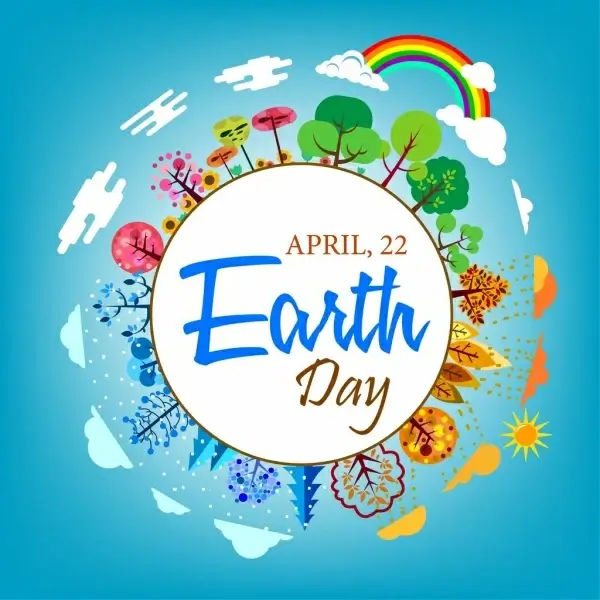 earth day banner circle decoration tree icons