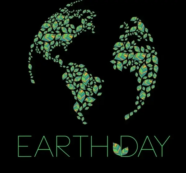 earth day banner green leaves layout dark design