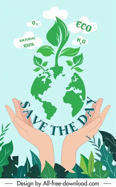 earth day banner hands planet trees sketch