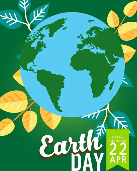 earth day banner leaves earth icon flat design