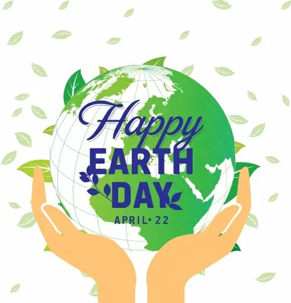 earth day banner leaves hand green globe icons