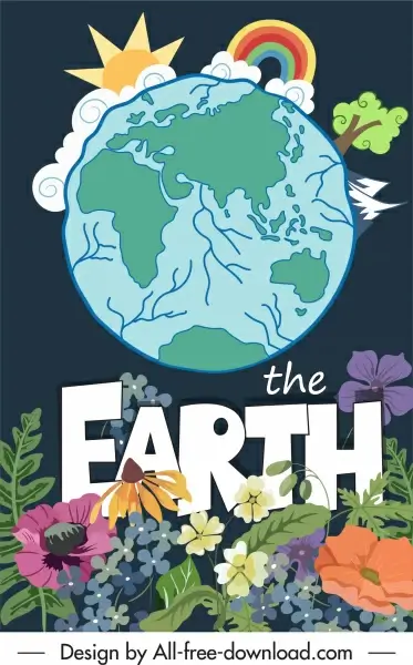 earth day poster globe elements sketch flowers decor