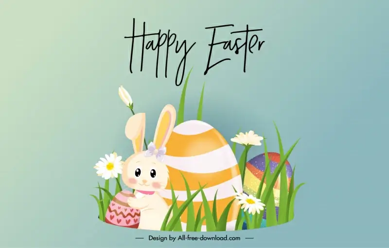 easter background aesthetic template cute cartoon bunny eggs flowers