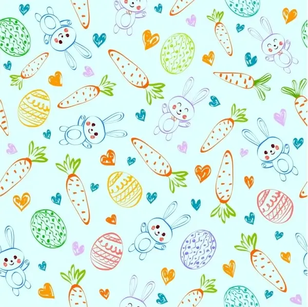 easter background carrot bunny egg icons repeating sketch
