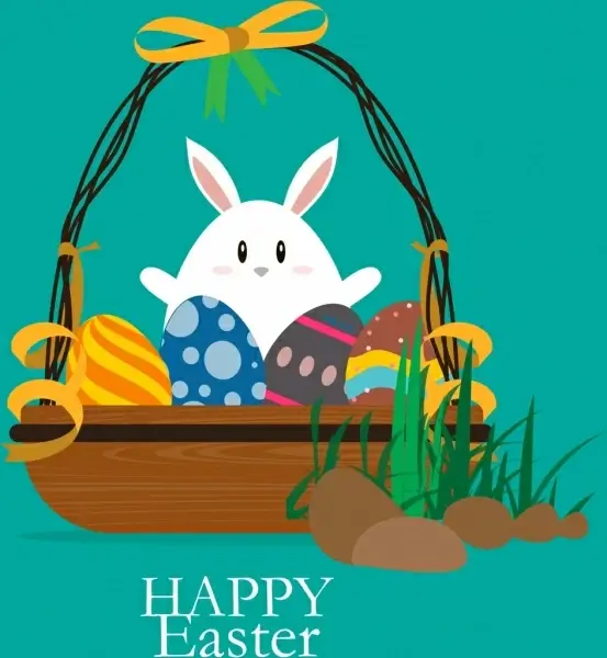 easter background colorful decor bunny egg basket icons