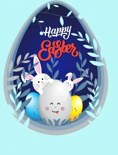 easter background eggs bunnies emoticon leaf decor