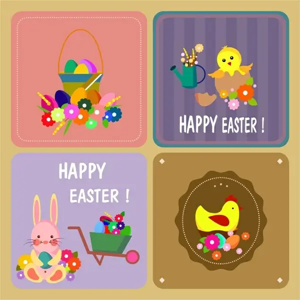 easter background templates collection in colored flat style