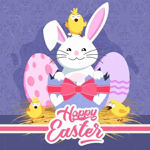 easter banner cute bunny chicks egg shell icons