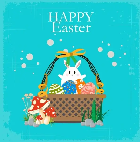 easter banner cute rabbit colorful eggs bag icons