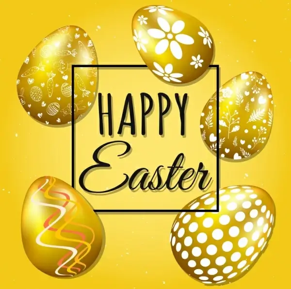 easter banner shiny golden decorated eggs icons