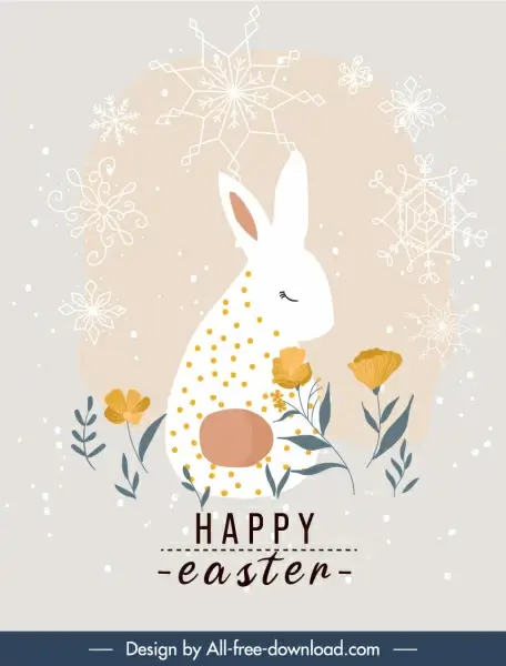 easter banner snowflakes bunny floral decor flat sketch