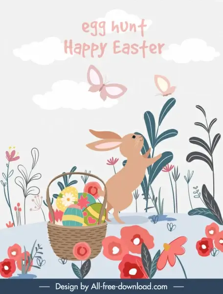 easter banner template colorful flat nature elements decor