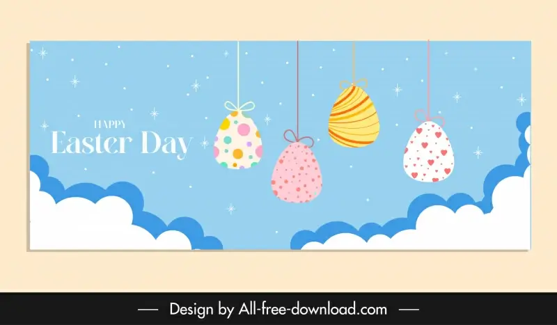 easter banner template hanging eggs sky clouds decor