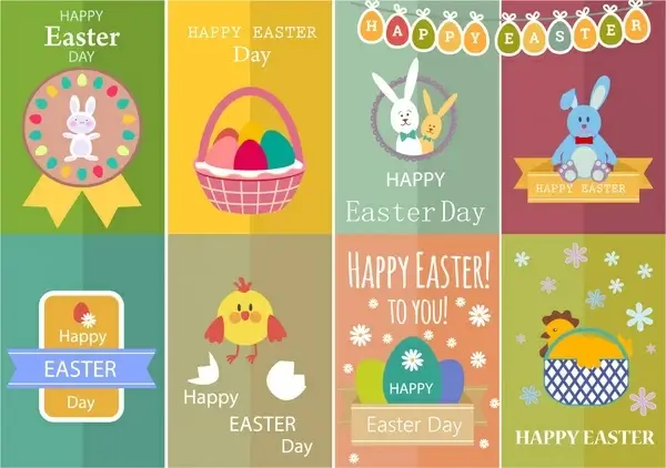 easter card sets with cute colored design style