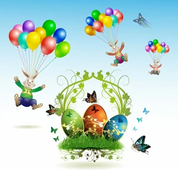 easter design elements modern colorful dynamic bunnies eggs