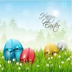 easter color egg and green grass vector