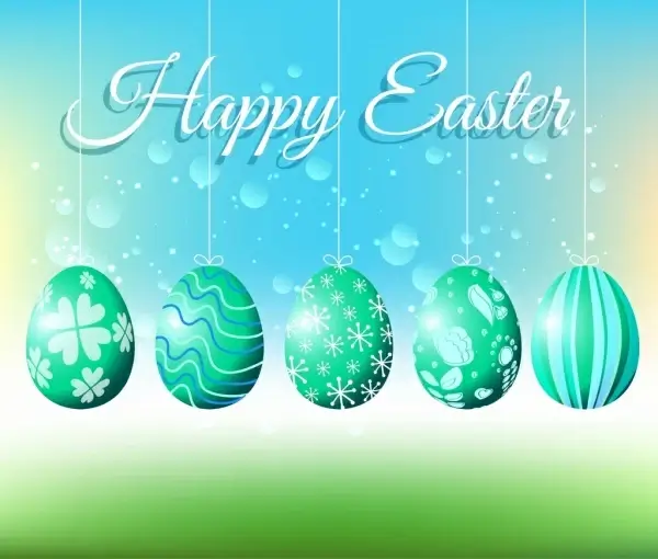 easter cover card template hanging shiny decorative eggs
