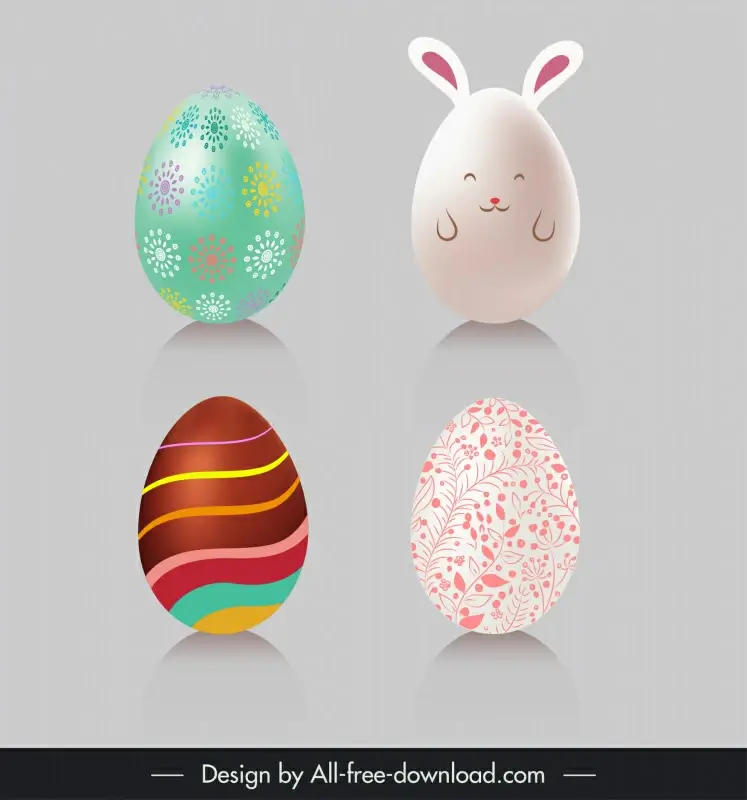   easter eggs icons sets elegant curves flower petal bunny decor