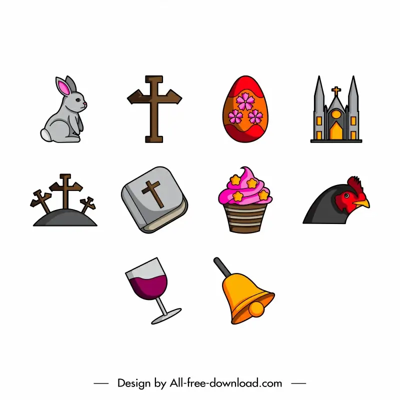 easter icon set flat classical symbols sketch
