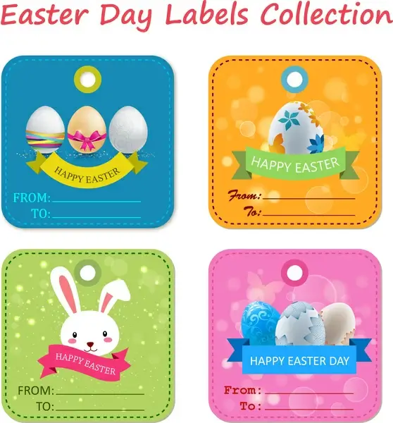 easter labels collection with eggs and rabbit illustration