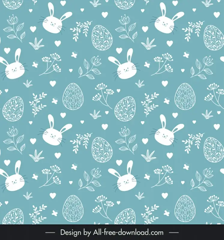  easter pattern template handdrawn eggs rabbit head plants decor
