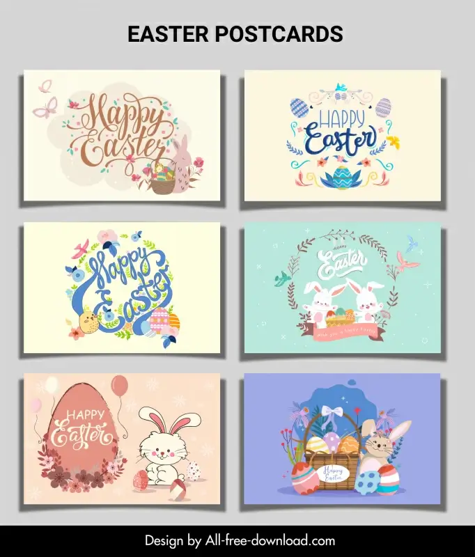 easter postcards templates collection cute classic design 