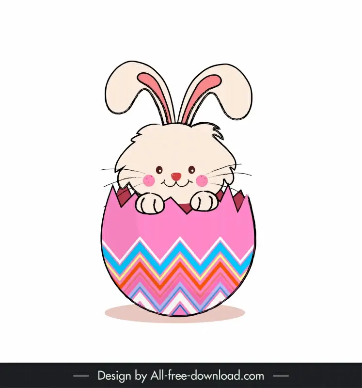 easter rabbit with hatched egg icon cute cartoon sketch
