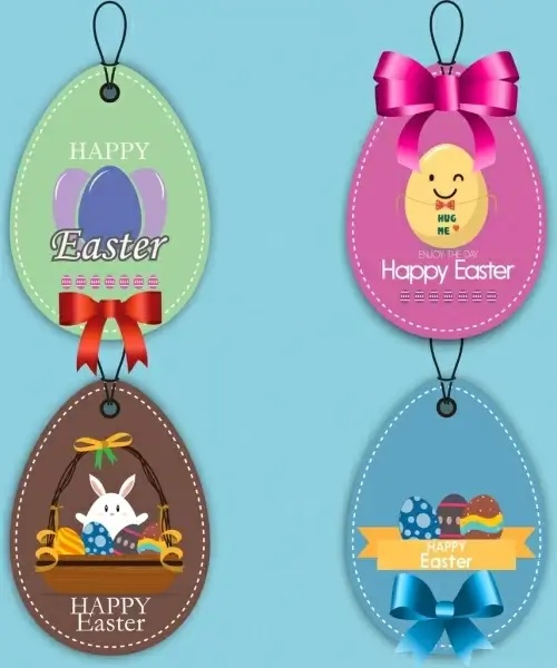 easter tags collection colorful shiny decoration rounded design