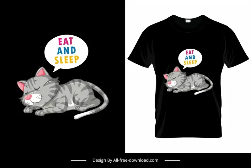 eat and sleep cat tshirt template funny cartoon sketch