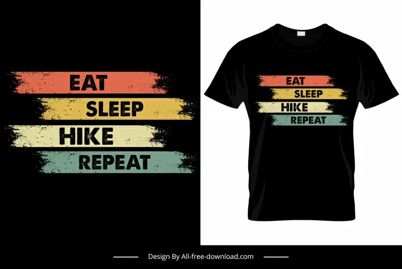 eat sleep hiking repeat quotation tshirt template retro flat texts stripes decor